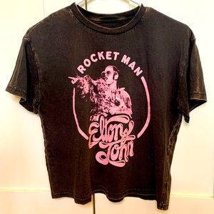 Elton John Rocket Man Cropped T Shirt - Soft Distressed Vintage Style